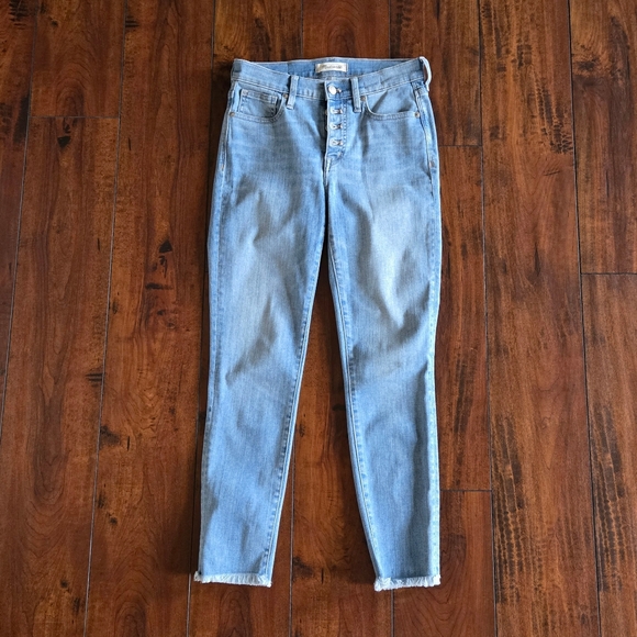 Madewell Jeans Women's Blue Denim 9" High-Rise Skinny Crop With Raw Hem Size 25 - Picture 6 of 16